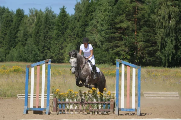 Yoshkar-Ola, RUSSIA, 29 luglio 2018: Corse di cavalli e salti — Foto Stock