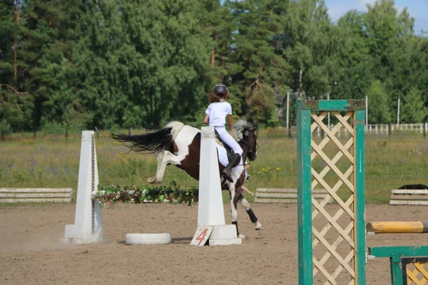 Yoshkar-Ola, RUSIA, 29 de julio de 2018: Carreras de caballos y saltos — Foto de Stock