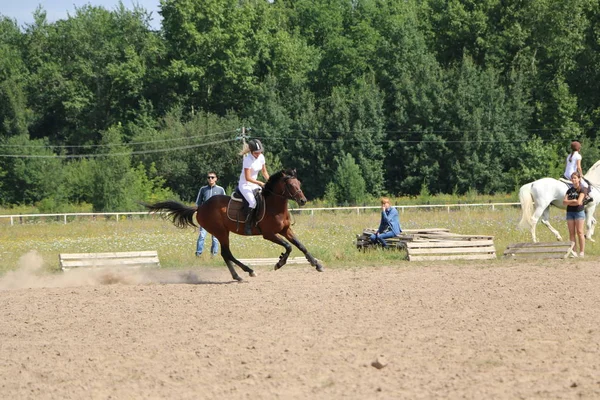 Yoshkar-Ola, RUSSIA, 29 de julho de 2018: Corrida de cavalos e salto — Fotografia de Stock