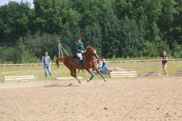 Yoshkar-Ola, RUSSIA, 29 de julho de 2018: Corrida de cavalos e salto — Fotografia de Stock