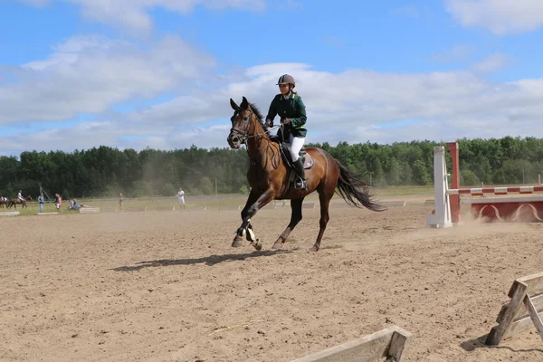 Yoshkar-Ola, RUSSIA, 29 de julho de 2018: Corrida de cavalos e salto — Fotografia de Stock