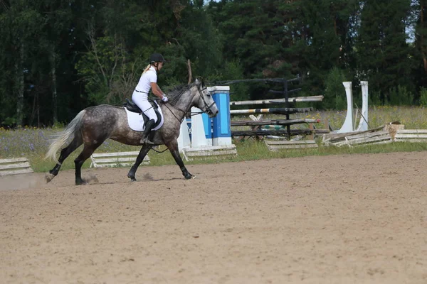 Yoshkar-Ola, Ryssland, 29 juli 2018: Hästkapplöpning och hoppa på — Stockfoto