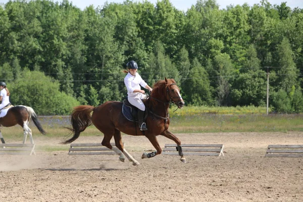 Yoshkar-Ola, RUSSIA, 29 de julho de 2018: Corrida de cavalos e salto — Fotografia de Stock