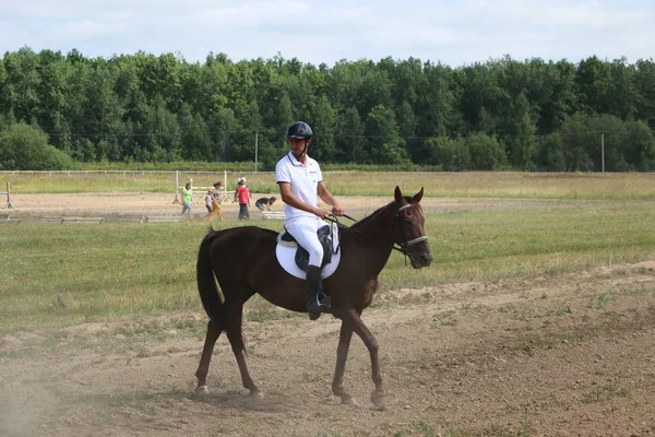 Yoshkar-Ola, RUSSIA, 29 de julho de 2018: Corrida de cavalos e salto — Fotografia de Stock