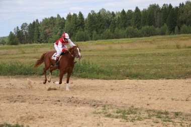 Yoshkar-Ola, Rusya, 29 Temmuz 2018: At yarışı ve atlama 
