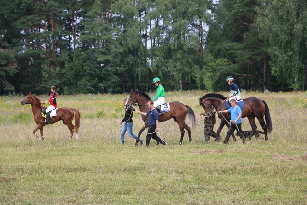 Yoshkar-Ola, Rusland, juli 29, 2018: Paardenrennen en springen op — Stockfoto