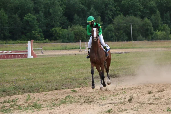 Yoshkar-Ola, RUSIA, 29 de julio de 2018: Carreras de caballos y saltos — Foto de Stock