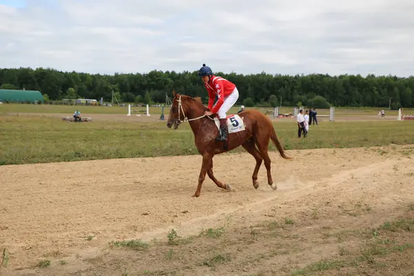 Yoshkar-Ola, RUSIA, 29 de julio de 2018: Carreras de caballos y saltos —  Fotos de Stock