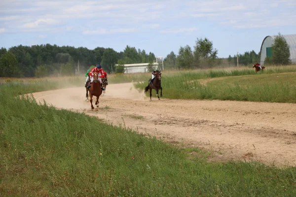 Yoshkar-Ola, RUSSIA, 29 de julho de 2018: Corrida de cavalos e salto — Fotografia de Stock