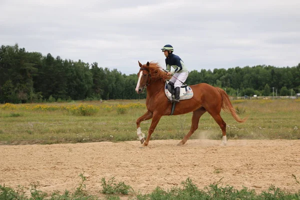 Yoshkar-Ola, RUSSIA, July 29, 2018: Horse racing and jumping on — Stock Photo, Image