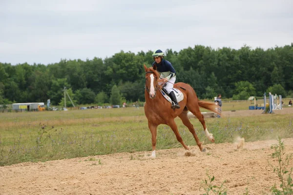 Yoshkar-Ola, RUSIA, 29 de julio de 2018: Carreras de caballos y saltos —  Fotos de Stock