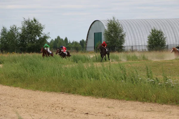 Yoshkar-Ola, RUSSIA, 29 de julho de 2018: Corrida de cavalos e salto — Fotografia de Stock