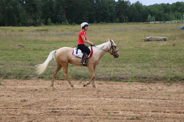 Yoshkar-Ola, RUSSIA, 29 de julho de 2018: Corrida de cavalos e salto — Fotografia de Stock