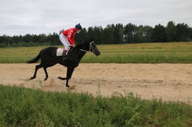 Yoshkar-Ola, Rusya, 29 Temmuz 2018: At yarışı ve atlama 
