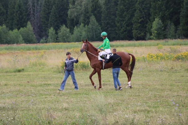 Yoshkar-Ola, RUSIA, 29 de julio de 2018: Carreras de caballos y saltos — Foto de Stock