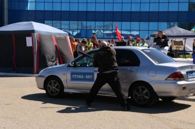Yoshkar-Ola, Rusya, Haziran 02, 2019: Araba ve motor sergisi