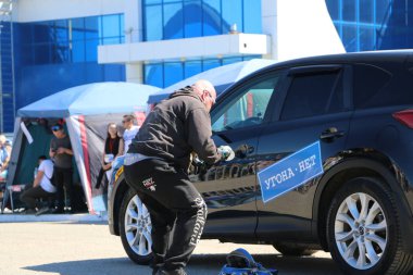 Yoshkar-Ola, Rusya, Haziran 02, 2019: Araba ve motor sergisi