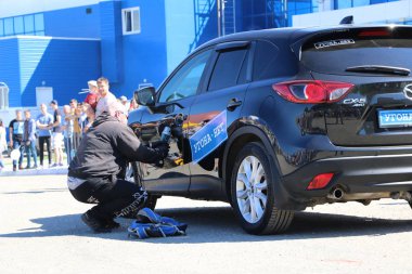 Yoshkar-Ola, Rusya, Haziran 02, 2019: Araba ve motor sergisi