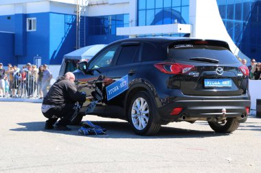 Yoshkar-Ola, Rusya, Haziran 02, 2019: Araba ve motor sergisi