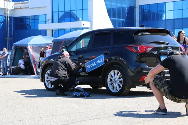 Yoshkar-Ola, Rusya, Haziran 02, 2019: Araba ve motor sergisi