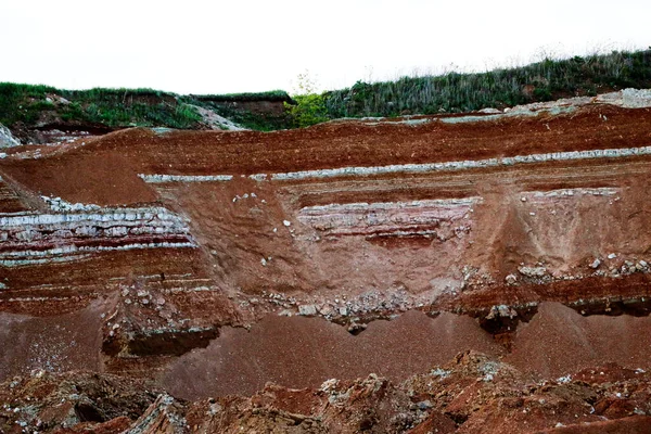 Texturas Várias Camadas Argila Subterrâneas Pedreira Argila Após Estudo Geológico — Fotografia de Stock