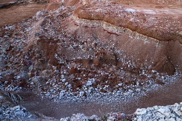 Texturas Várias Camadas Argila Subterrâneas Pedreira Argila Após Estudo Geológico — Fotografia de Stock