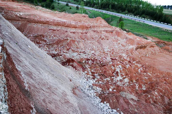 Texturas Várias Camadas Argila Subterrâneas Pedreira Argila Após Estudo Geológico — Fotografia de Stock