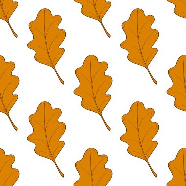 Elle çizilmiş seamless modeli düşmüş sonbahar ile çeşitli türü ve rengi beyaz zemin üzerine bırakır. Sonbahar zemin renkli yeşillik ile. Vektör çizim tekstil baskı, ambalaj kağıdı için.