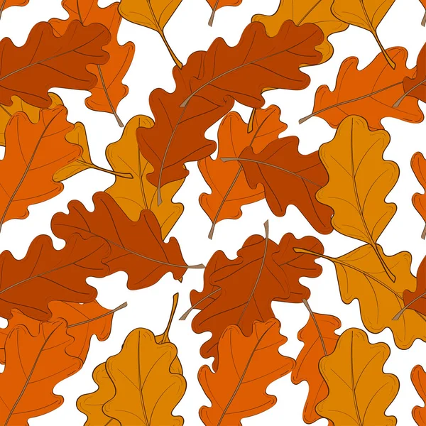 Ручной рисунок бесшовный с опавшими осенними листьями различного типа и цвета на белом фоне. Осенний фон с красочной листвой. Векторная иллюстрация для текстильной печати, оберточной бумаги . — стоковый вектор