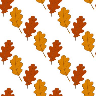 Elle çizilmiş seamless modeli düşmüş sonbahar ile çeşitli türü ve rengi beyaz zemin üzerine bırakır. Sonbahar zemin renkli yeşillik ile. Vektör çizim tekstil baskı, ambalaj kağıdı için.