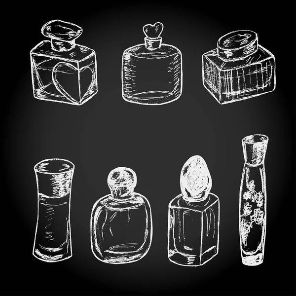 Tangan digambar botol parfum - Stok Vektor