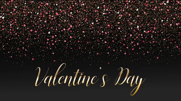 День Святого Валентина блестящими падающими сердцами фон. Искрящаяся розовая векторная открытка или шаблон баннера . — стоковый вектор