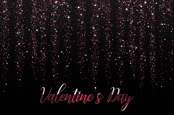 Valentine's Day glittering falling hearts background. Sparkling pink vector greeting card or banner template. — Stock Vector