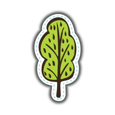 Elle çizilmiş ekolojik yeşil simge ağaç. Doğa basit etiket. Vektör çizim.