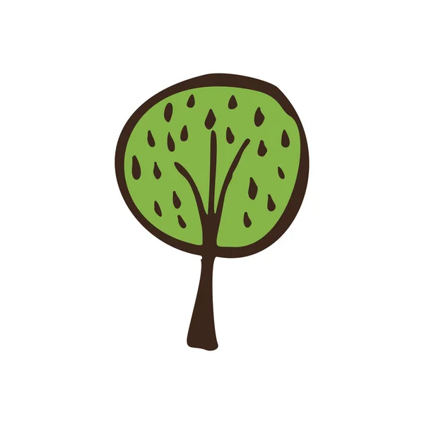 Árbol verde ecológico dibujado a mano. Naturaleza simple pegatina. Ilustración vectorial . — Vector de stock