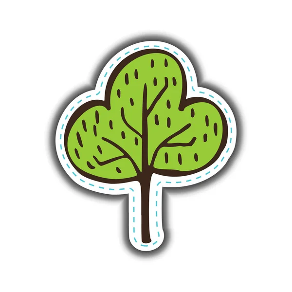 Árbol verde ecológico dibujado a mano. Naturaleza simple pegatina. Ilustración vectorial . — Vector de stock