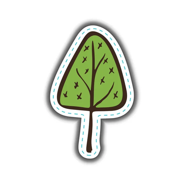Árbol verde ecológico dibujado a mano. Naturaleza simple pegatina. Ilustración vectorial . — Vector de stock