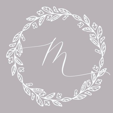 Çiçek çerçevesi ya da Monogram El Çizimi Elementi. Düğün Davetiyeleri, Tebrik Kartı veya Menü için Çizgi Bölümleri Çizelgesi. 