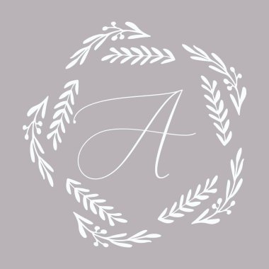 Çiçek çerçevesi ya da Monogram El Çizimi Elementi. Düğün Davetiyeleri, Tebrik Kartı veya Menü için Çizgi Bölümleri Çizelgesi. 