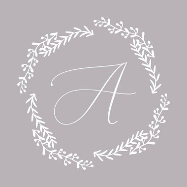 Çiçek çerçevesi ya da Monogram El Çizimi Elementi. Düğün Davetiyeleri, Tebrik Kartı veya Menü için Çizgi Bölümleri Çizelgesi. 