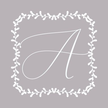 Çiçek çerçevesi ya da Monogram El Çizimi Elementi. Düğün Davetiyeleri, Tebrik Kartı veya Menü için Çizgi Bölümleri Çizelgesi. 