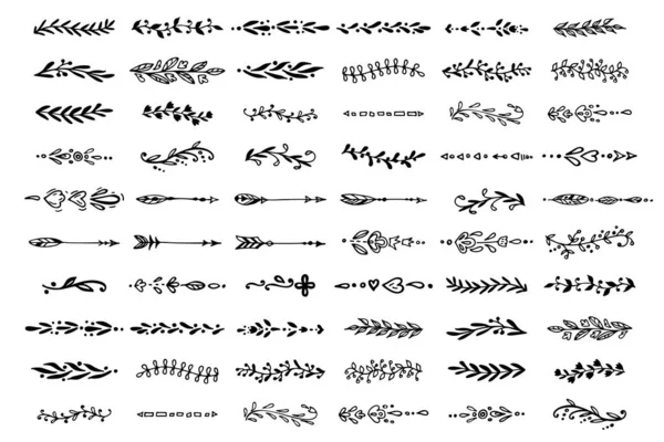 Çiçek çerçevesi ya da Monogram El Çizimi Elementi. Düğün Davetiyeleri, Tebrik Kartı veya Menü için Çizgi Bölümleri Çizelgesi. 