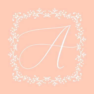 Çiçek çerçevesi ya da Monogram El Çizimi Elementi. Düğün Davetiyeleri, Tebrik Kartı veya Menü için Çizgi Bölümleri Çizelgesi.