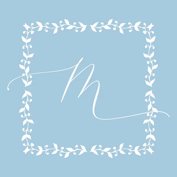 Marco floral o elemento dibujado a mano monograma. Doodle Branches Border Illustration para invitaciones de boda, tarjeta de felicitación o menú . — Archivo Imágenes Vectoriales