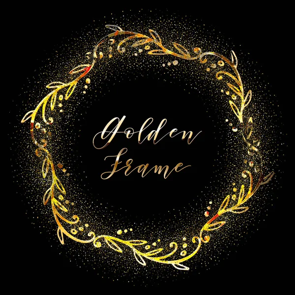 Çiçek El Çizilmiş Kenarlıklı Altın Parıltılı Çerçeve A. Düğün davetiyesi ve Rsvp Laurel tasarım. 