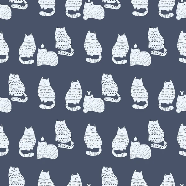 Любителі Котів Малюють Безшовний Візерунок Забавні Каракулі Котів Текстиль Паперовий — стоковий вектор