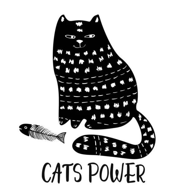 Cute Cat Hand Drawn Doodle Print Template Vector Shirt Design — Stock Vector