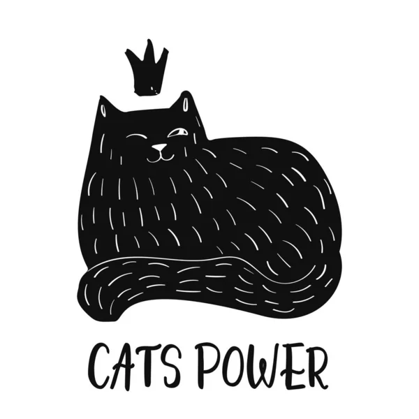 Cute Cat Hand Drawn Doodle Print Template Vector Shirt Design — Stock Vector