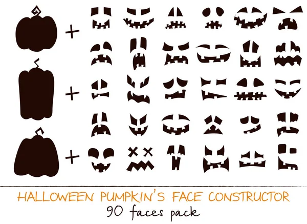 Kit plat citrouille Halloween visage constructeur. Caractère Création signe collection nez, bouche, sourire mignon Simple Jack-o-lanterne dessin animé Halloween citrouille vecteur icône symbole isolé . — Image vectorielle