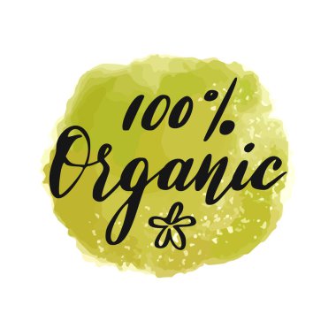 Sağlıklı Organik Yiyecek El Harfleri. Eko Vegan Simgesi ya da Rozet. Vektör İllüstrasyonu.